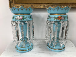 A Pair Of Victorian Blue Glass Lustres | Antique & Vintage | Moonee Ponds Antiques | Australia Wide Delivery