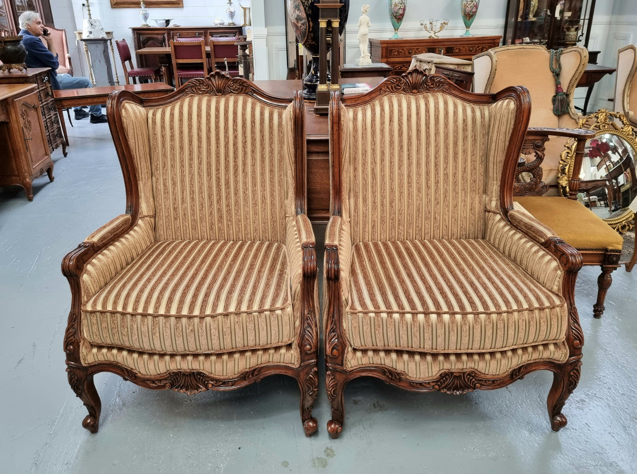 Beautiful Pair of French Style Newly Upholstered Wingback Arm Chairs | Antique & Vintage | Moonee Ponds Antiques | Australia Wide Delivery