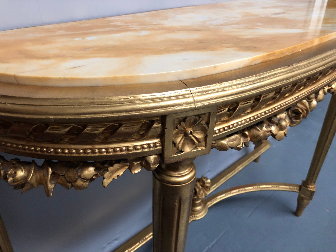 French Antique Early 19th Century Gilt & Marble Top Console Table