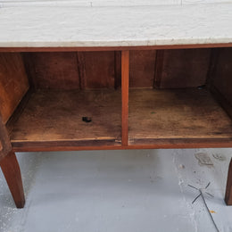 Blackwood two door white marble top cabinet. This would be ideal to be used as an entertainment unit, a TV stand or TV cabinet. In good original condition.