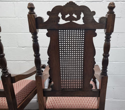 Pair Oak Jacobean Revival Carver Chairs with Cane Back | Antique & Vintage | Moonee Ponds Antiques | Australia Wide Delivery