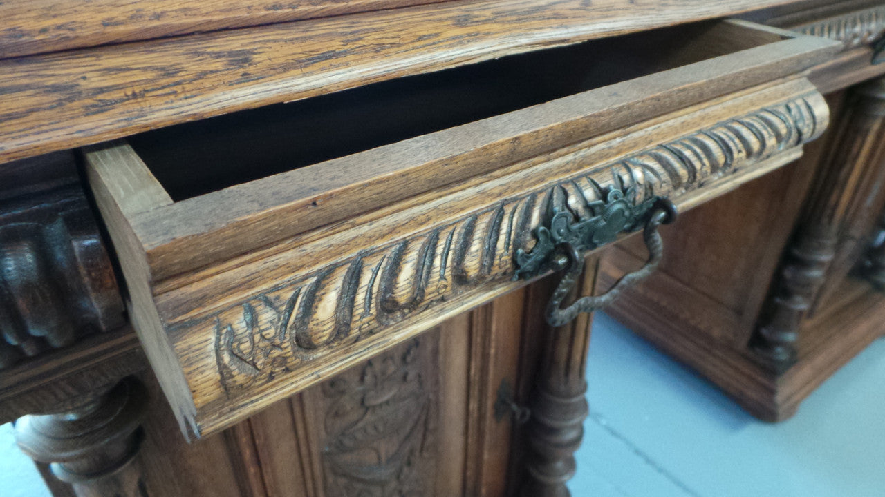 French Oak Partners Desk-3 | Antique & Vintage | Moonee Ponds Antiques | Australia Wide Delivery