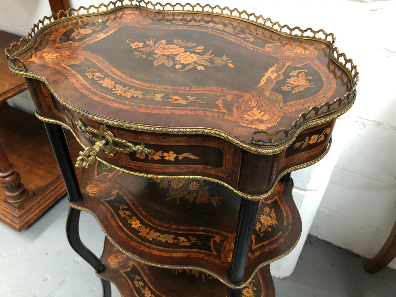 Rare French Inlaid Three Tier Etagere