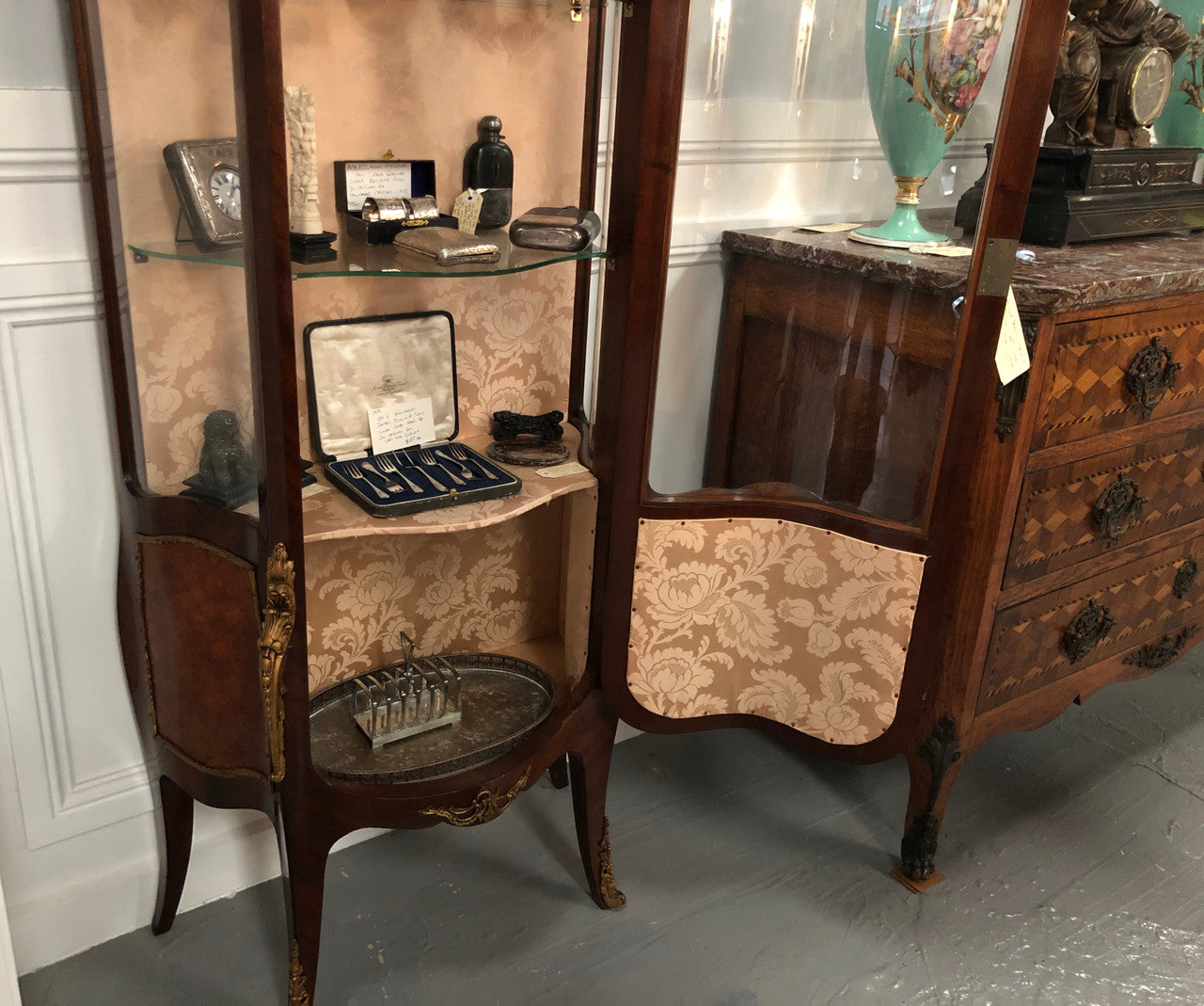 Stunning Antique Louis XV Style Walnut & Marquetry Inlay Vitrine | Antique & Vintage | Moonee Ponds Antiques | Australia Wide Delivery