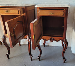 Pair of Louis XV Style Marble Top Walnut Bedsides | Antique & Vintage | Moonee Ponds Antiques | Australia Wide Delivery