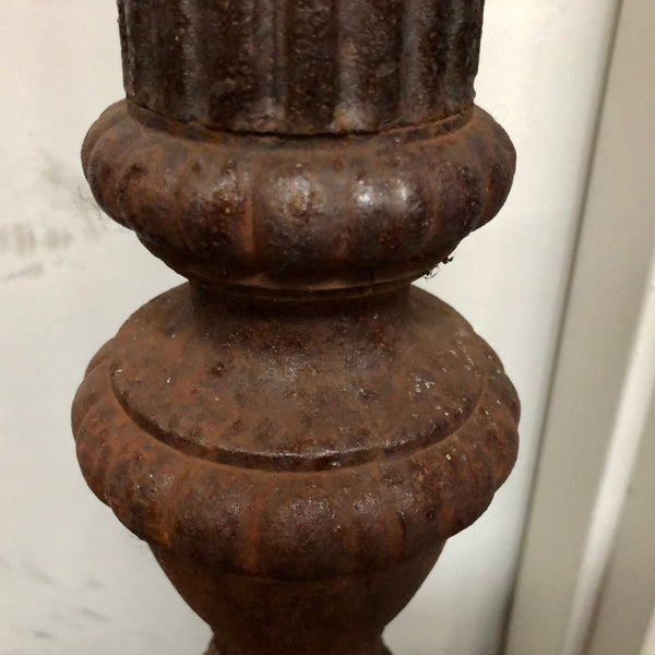 Rustic French Pair Of Tall Heavy Cast Iron Candlesticks