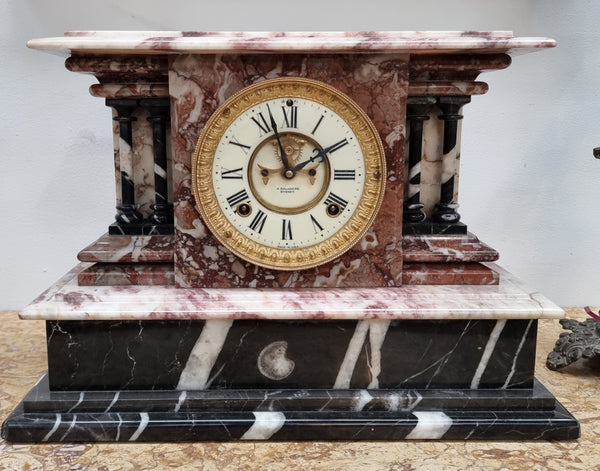 Fabulous Late Victorian Ansonia marble mantle clock, with an exposed escapement. Its movement has been overhauled and in lovely condition.