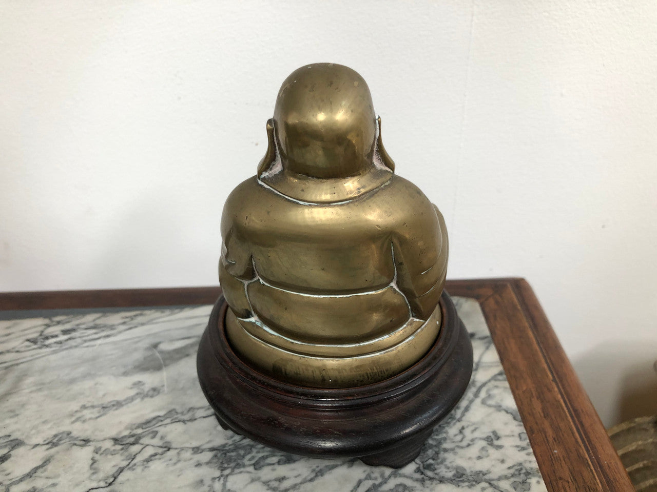 Antique Brass Chinese Buddha On Wooden Stand | Antique & Vintage | Moonee Ponds Antiques | Australia Wide Delivery