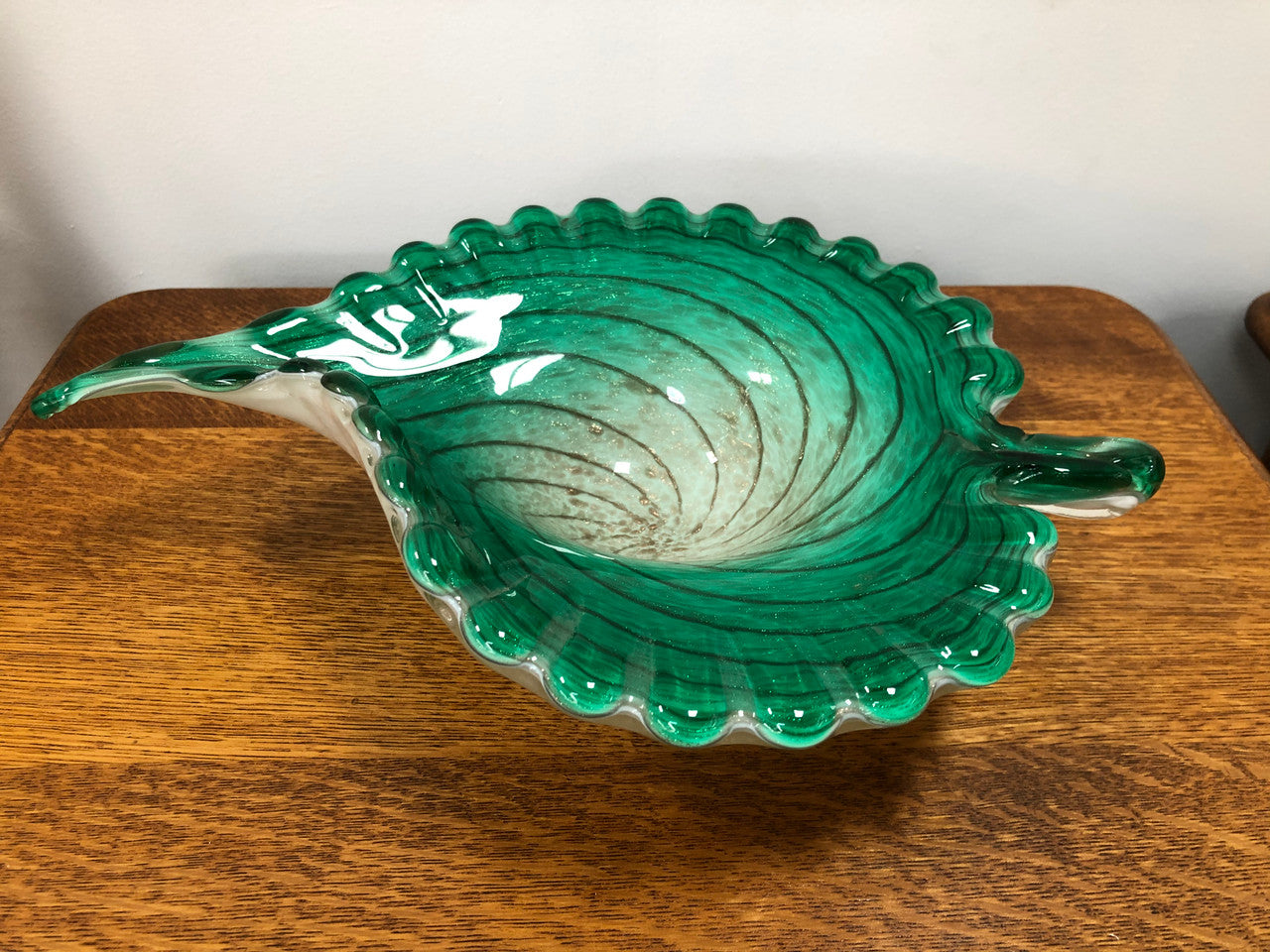 Vintage Murano Cased Glass Bowl In Emerald Green