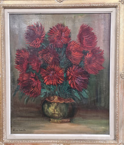 Charming Oil on Canvas of Red Chrysanthemums Painting | Antique & Vintage | Moonee Ponds Antiques | Australia Wide Delivery
