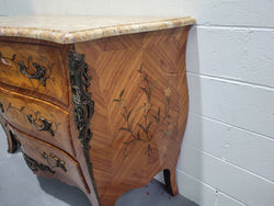 French Three Drawer Marquetry Inlaid Marble Top Commode | Antique & Vintage | Moonee Ponds Antiques | Australia Wide Delivery