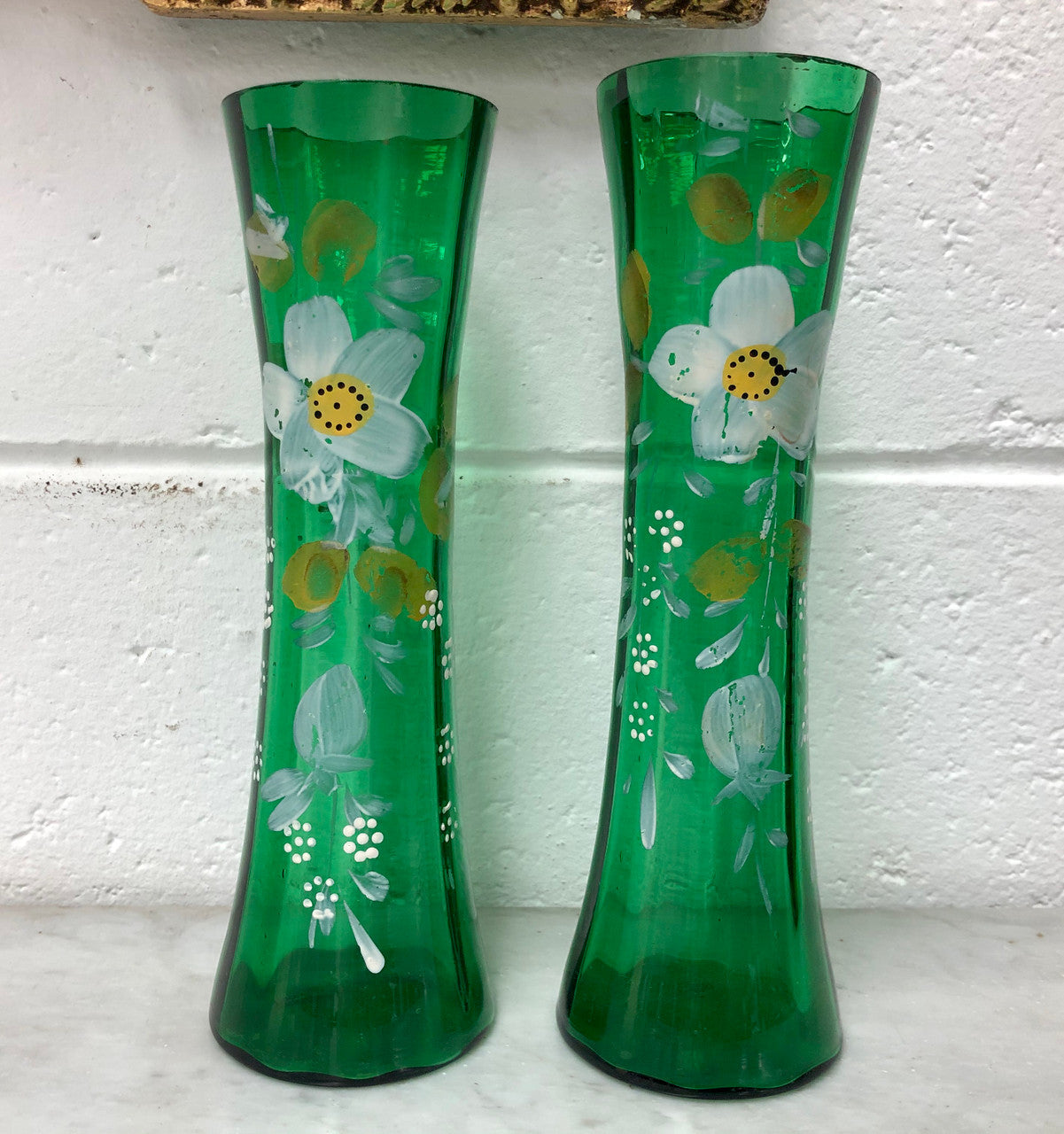 Beautiful Pair of hand painted glass Vases | Antique & Vintage | Moonee Ponds Antiques | Australia Wide