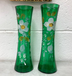 Beautiful Pair of hand painted glass Vases | Antique & Vintage | Moonee Ponds Antiques | Australia Wide Delivery