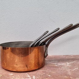 Set of Five Vintage Copper Saucepans with Tin Lining Made In France