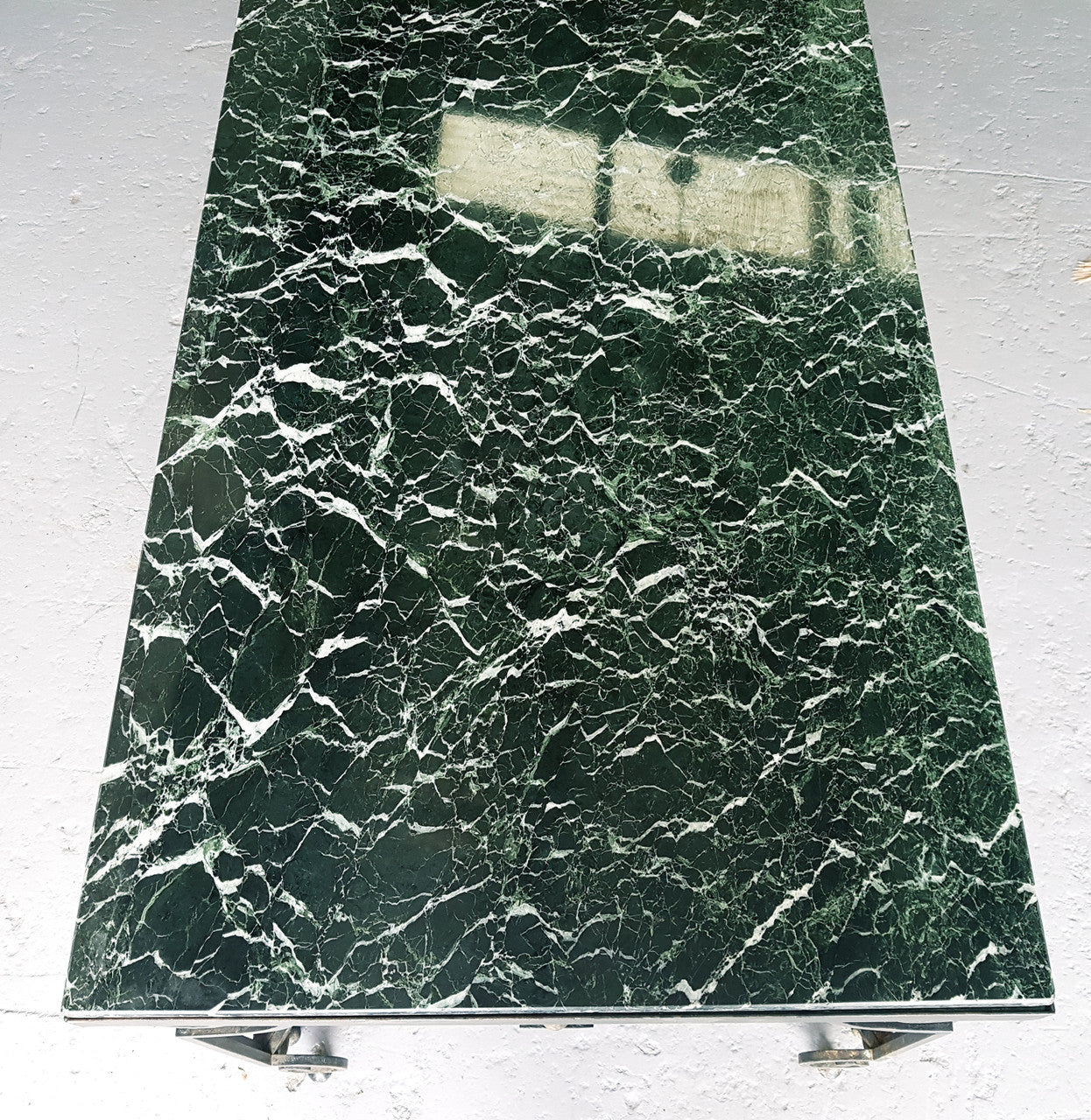 Wrought iron Coffee Table With An Attractive Green Marble Top