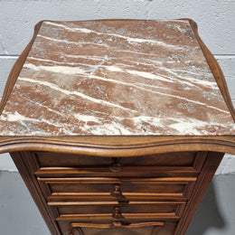 Louis XV Style Walnut  Bedside-Side Cabinet With Inset Marble Top