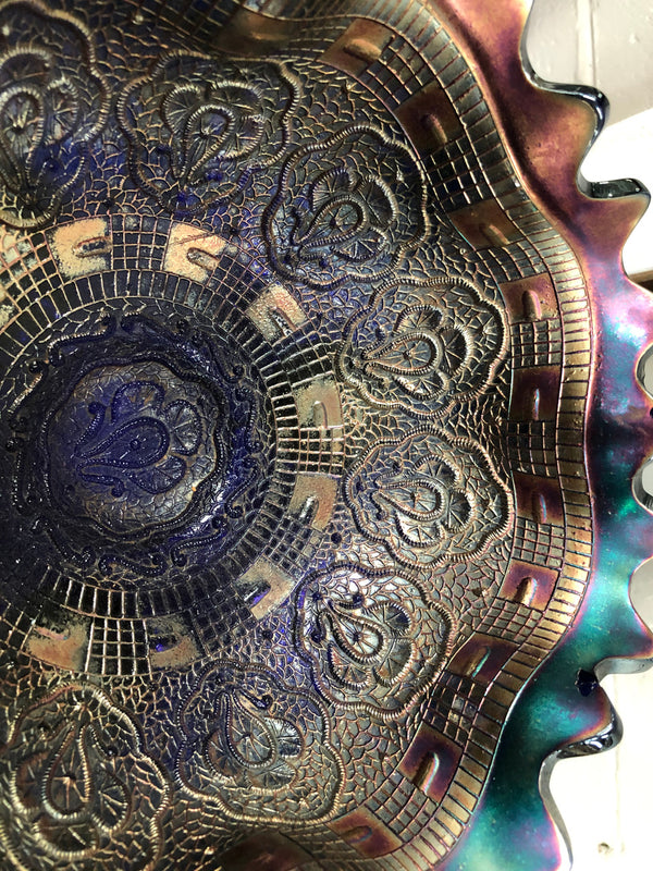 Large Cobalt Carnival Glass Bowl