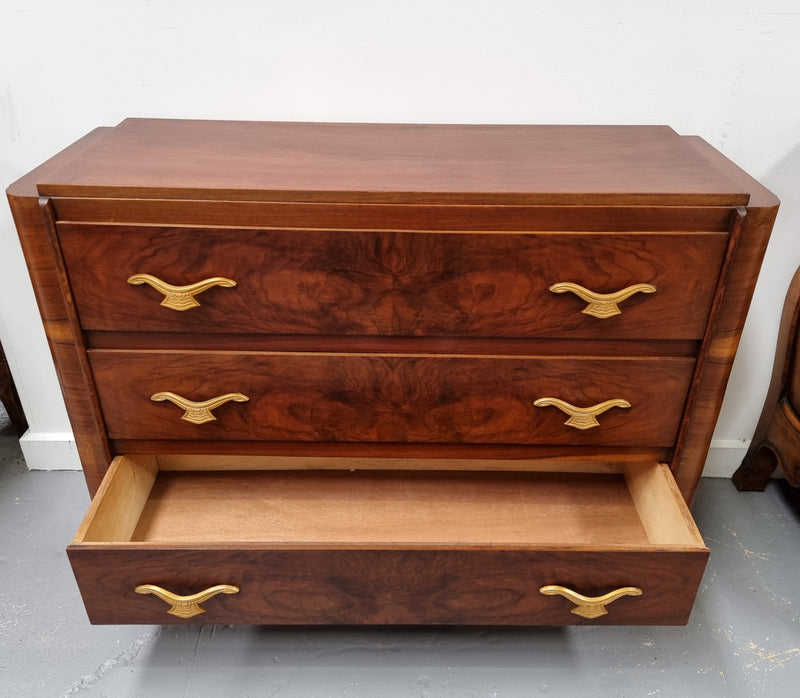 Stylish French Art Deco chest of three drawers. Sourced from France and in good original detailed condition. Circa 1920's.