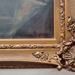 Sourced in France is this beautiful floral oil painting on canvas and framed in a lovely decorative frame. It is in good original condition.