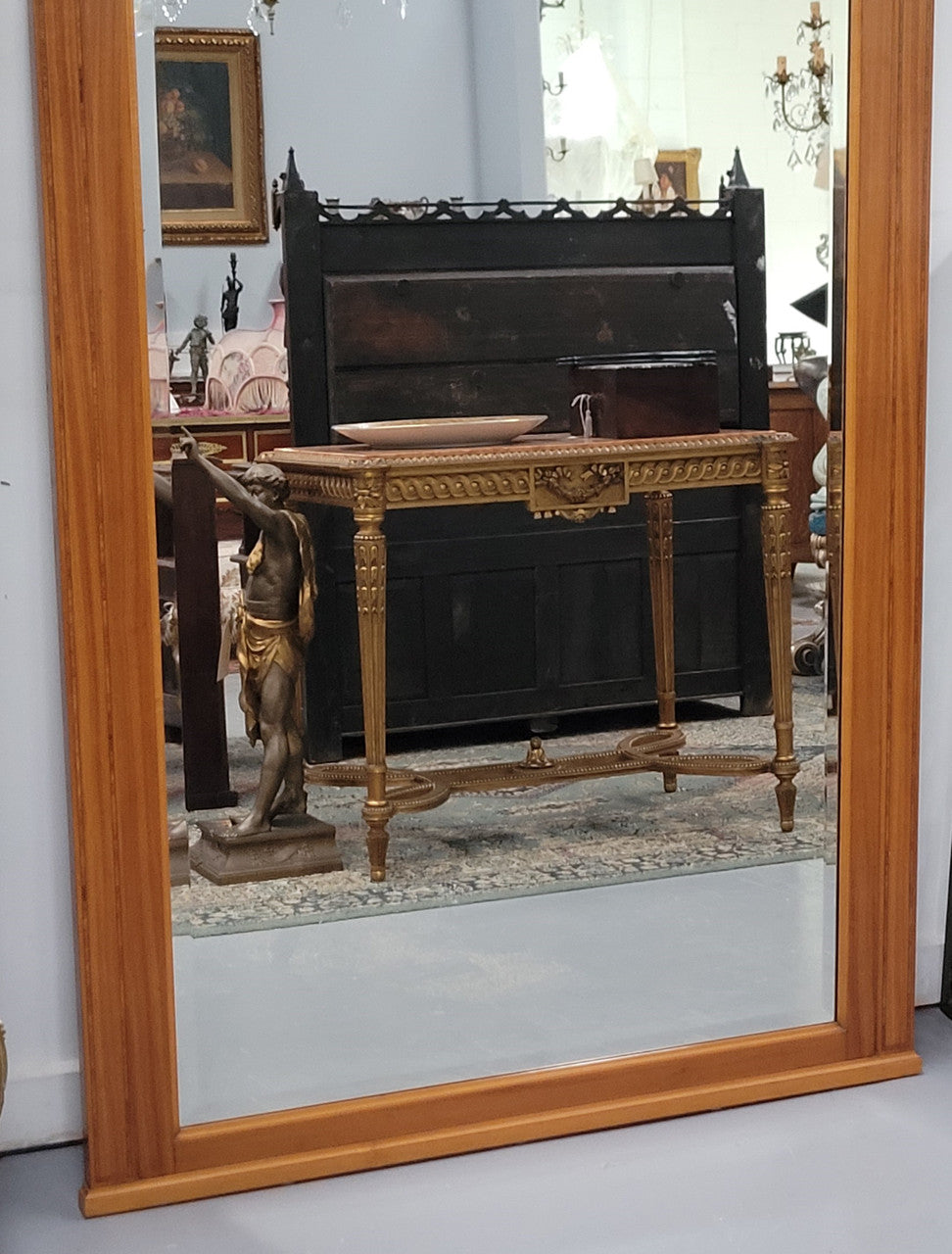 Stunning Long Louis XV Style Satinwood & Bronze Trumeau Mirror