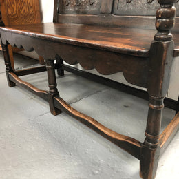 French 19th Century Oak hallway bench seat. Very comfortable to sit on and is in good original detailed condition.