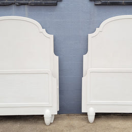 Two attractive vintage French chalk painted king single Art Deco beds. They have been sourced from France and are in good original condition.