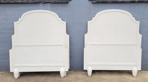 Two attractive vintage French chalk painted king single Art Deco beds. They have been sourced from France and are in good original condition.