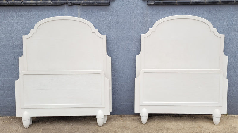 Two attractive vintage French chalk painted king single Art Deco beds. They have been sourced from France and are in good original condition.