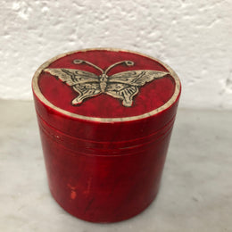 Vintage Hand Carved Marble Trinket Box With Butterfly