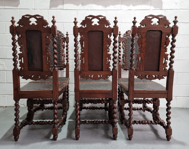 Stunning Set of Six Jacobean Revival Chairs