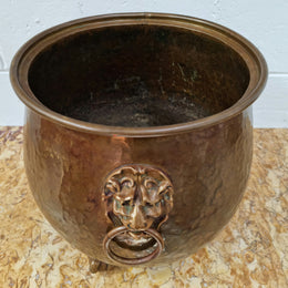 Stunning French brass Antique Jardinière with lion heads and on claw feet, in good original condition.