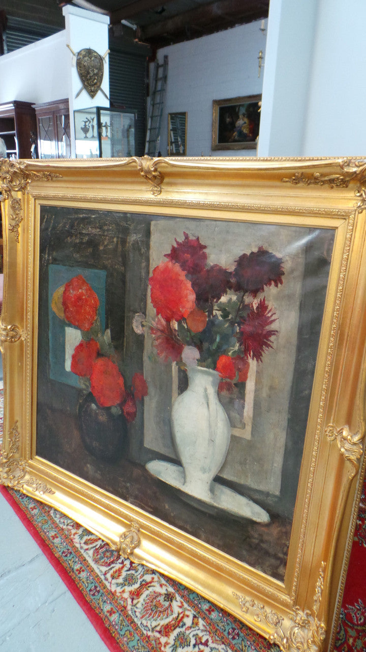 Striking Large Dutch Signed Oil On Canvas Painting In Gilt Frame | Antique & Vintage | Moonee Ponds Antiques | Australia Wide Delivery