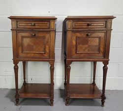 Pair Parquetry Walnut Bedside Cabinets With Inset Marble Top | Antique & Vintage | Moonee Ponds Antiques | Australia Wide Delivery