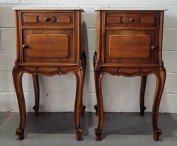 Pair of French Walnut White Marble Top Bedside Cabinets | Antique & Vintage | Moonee Ponds Antiques | Australia Wide Delivery