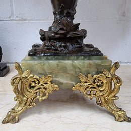 Pair of decorative Antique French gilt bronzed metal and marble table lamps. In good original detailed working condition.