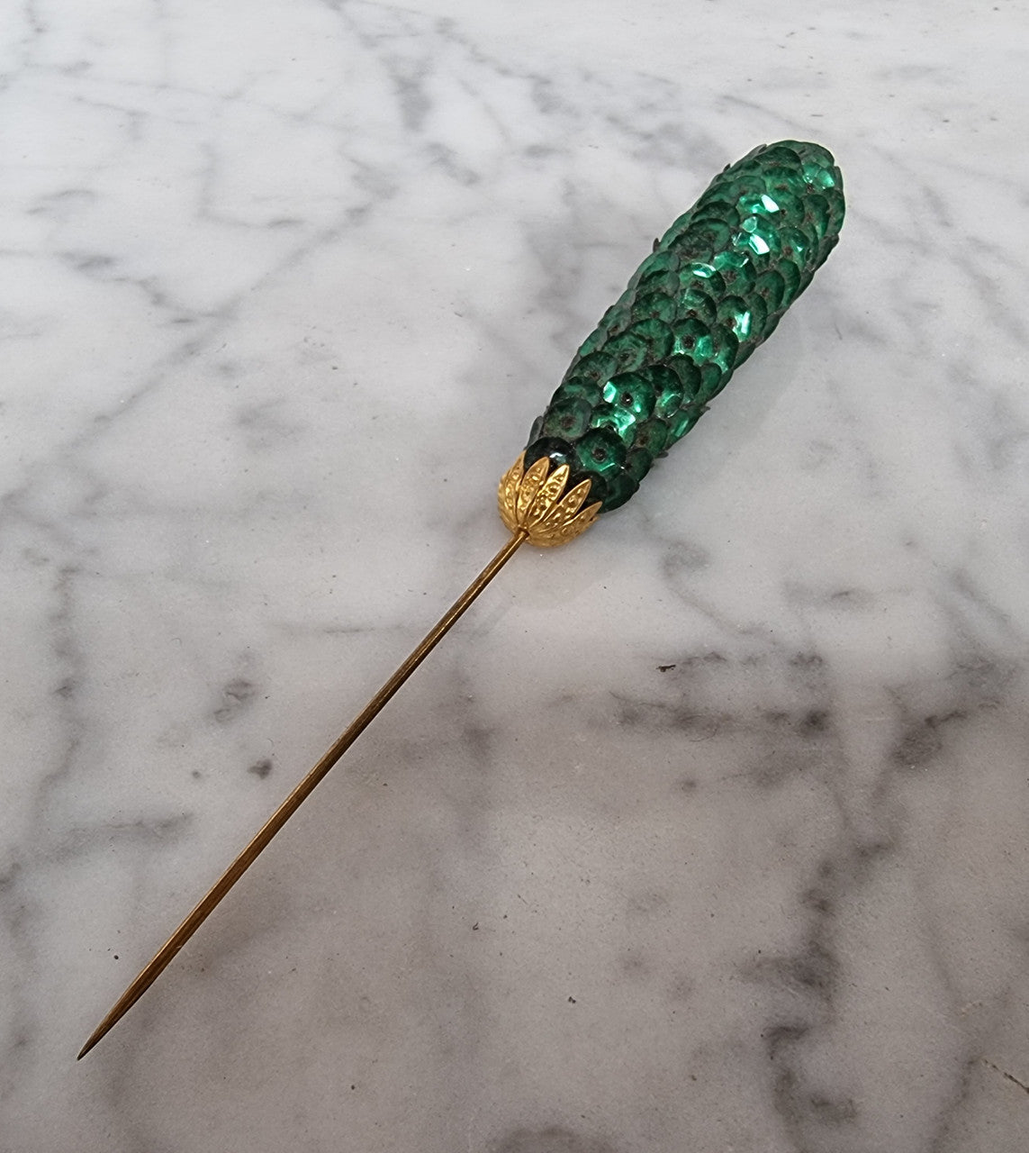 Art Deco Green Hat Pin