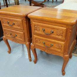 Beautiful Pair of Louis XV Style Light Oak Bedside