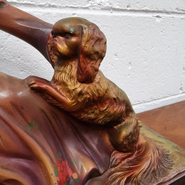 Appealing Art Deco Statue of a Woman & Two King Charles Spaniel Dogs