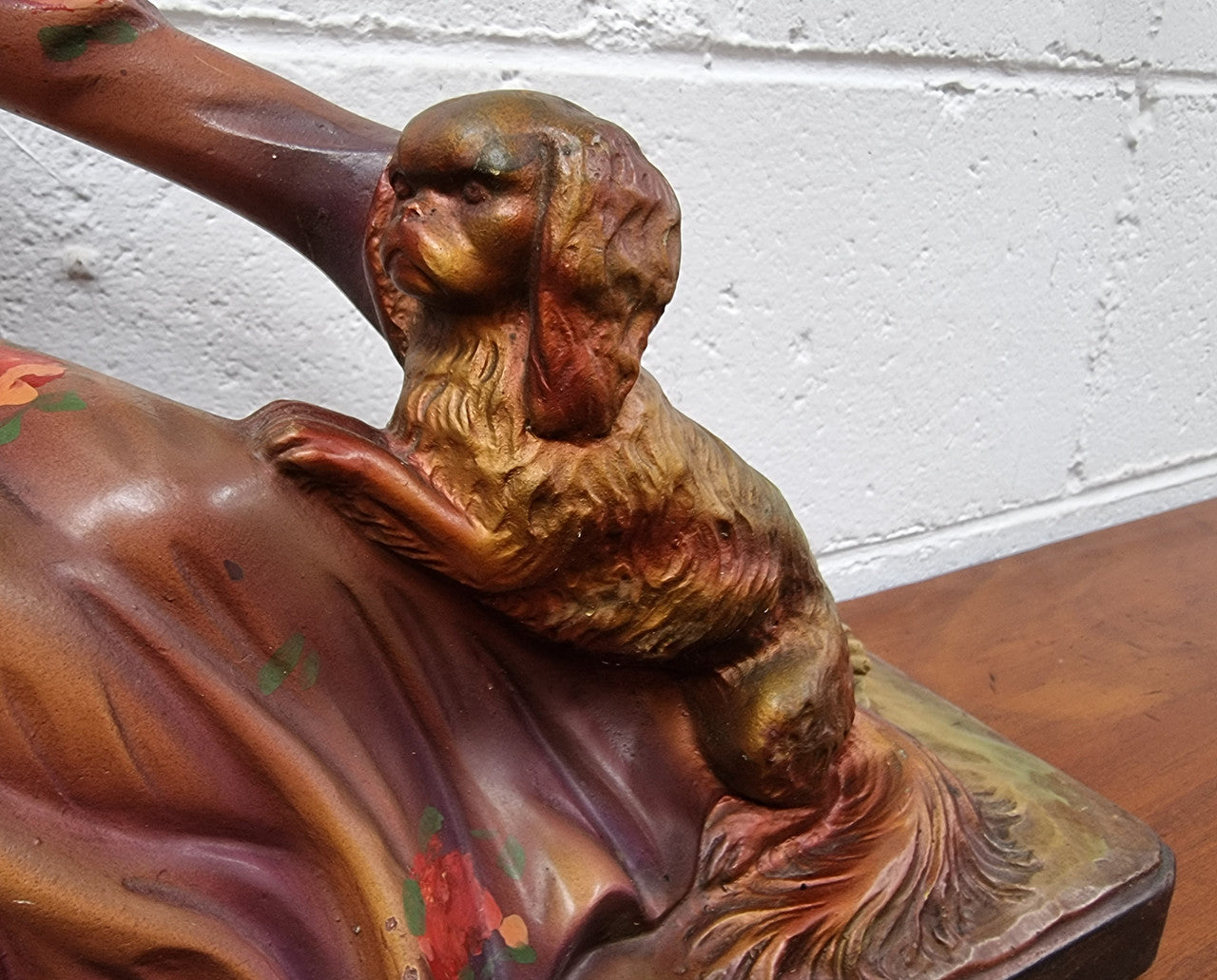 Appealing Art Deco Statue of a Woman & Two King Charles Spaniel Dogs
