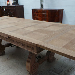 Antique French Oak Spanish Style Parquetry Top Extension Table