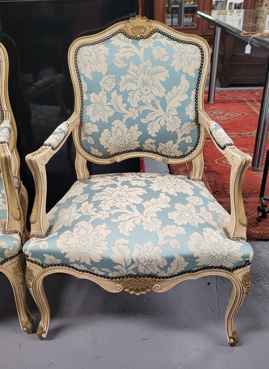 Pair of French Upholstered Louis XV Style Painted Armchairs | Antique & Vintage | Moonee Ponds Antiques | Australia Wide Delivery
