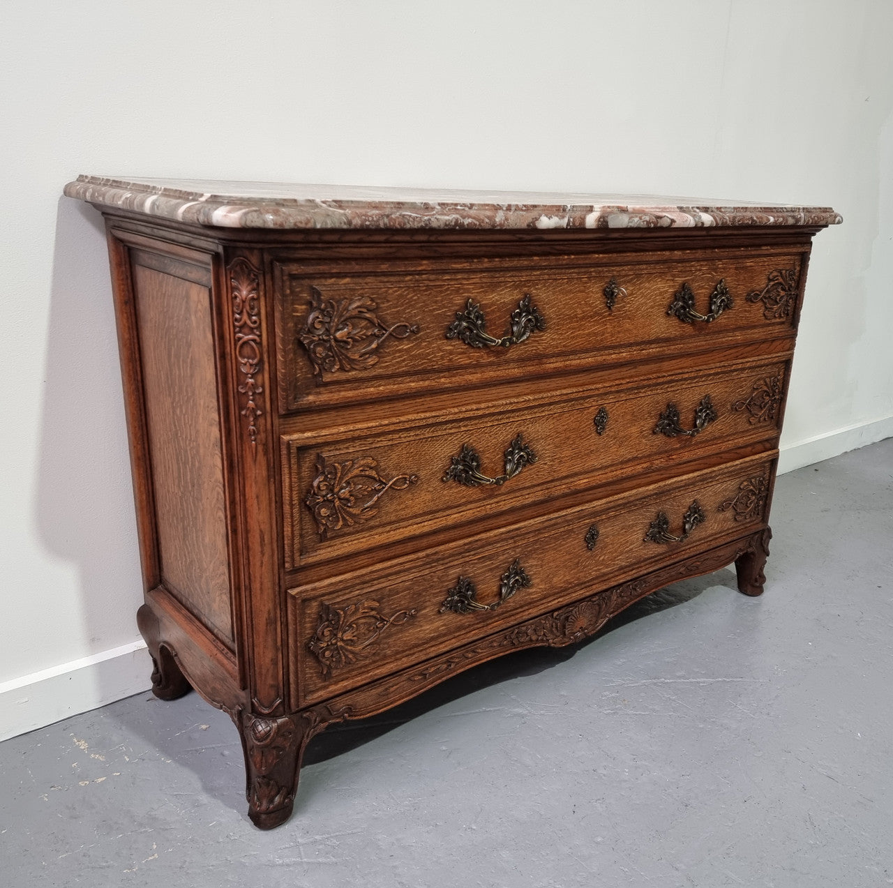French Louis XV Style Three Drawer Oak Marble Top Commode | Antique & Vintage | Moonee Ponds Antiques | Australia Wide Delivery