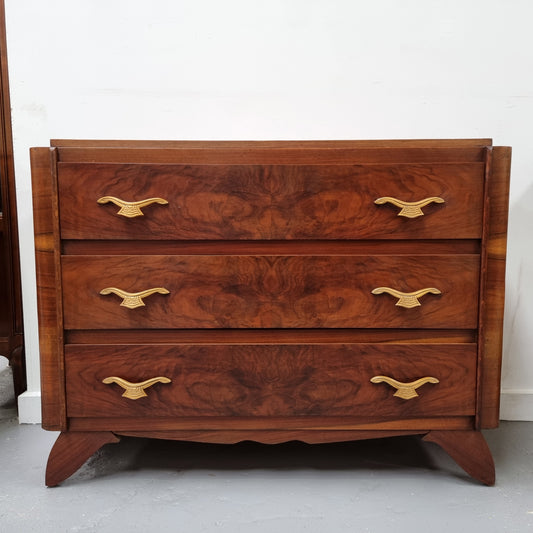 Stylish French Art Deco chest of three drawers. Sourced from France and in good original detailed condition. Circa 1920's.