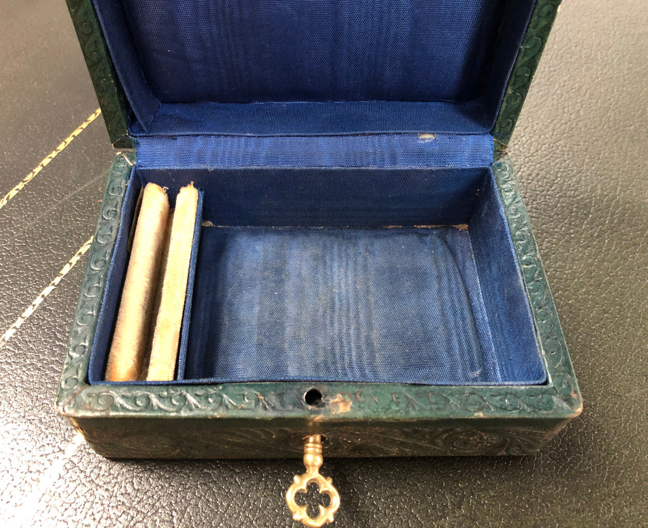 Victorian Green Leather Embossed Box | Antique & Vintage | Moonee Ponds Antiques | Australia Wide Delivery