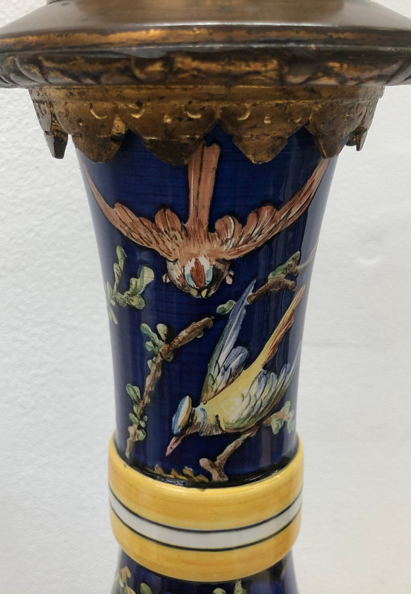 Rare pair of French Majolica Lamps