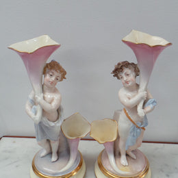Beautiful Pair of Victorian Figurine Bud Vases