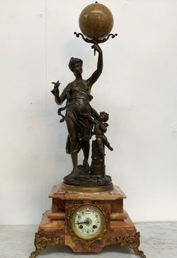 Rare "Adolphe Mougin", Figural Clock ‘La Terre‘ with World Globe | Antique & Vintage | Moonee Ponds Antiques | Australia Wide Delivery