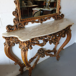 Louis XV Style Gilt Timber & Alabaster Top Console & Mirror