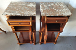 Pair of Henry II Style Walnut Bedside Cabinets with a Marble Top | Antique & Vintage | Moonee Ponds Antiques | Australia Wide Delivery
