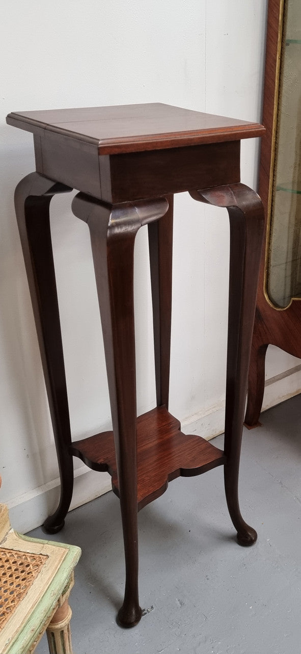 Vintage square two tier Blackwood pedestal/ plant stand. It is in good original detailed condition.